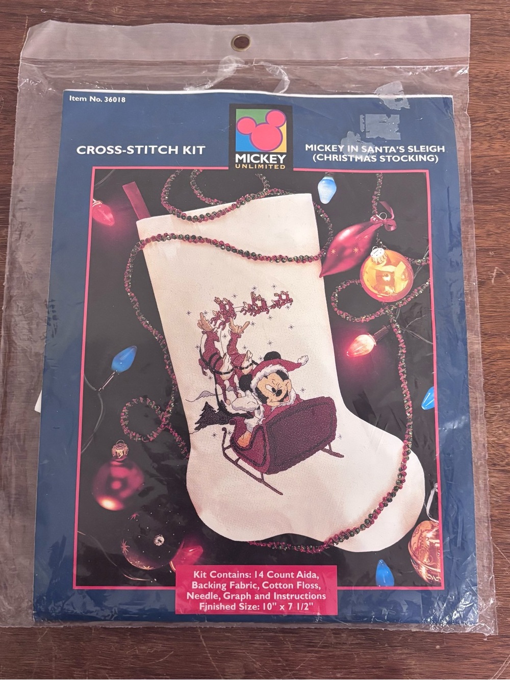 Vintage Mickey Unlimited Mickey in Santa’s Sleigh Stocking Cross Stitch Kit